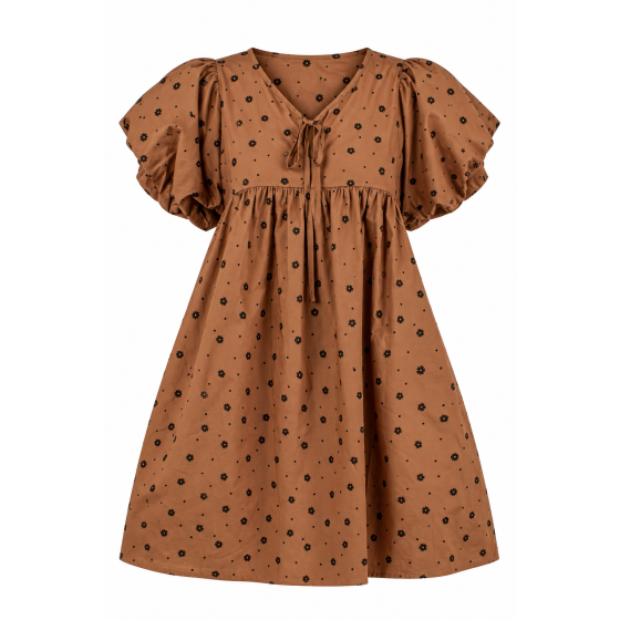 Chasing Autumn Brown Floral Puff Sleeve Mini Dress