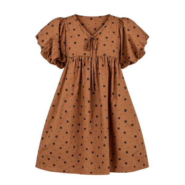 Chasing Autumn Brown Floral Puff Sleeve Mini Dress