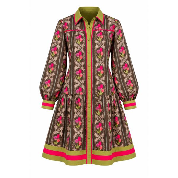 A Painted Garden Floral Brown Collared Mini Dress