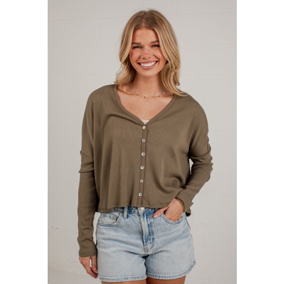 A Little Unwind Olive Henley Top