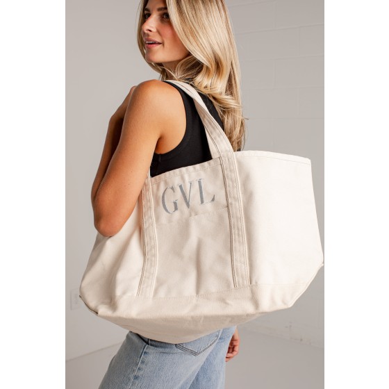 GVL Natural Embroidered Large Canvas Tote Bag
