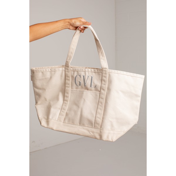 GVL Natural Embroidered Large Canvas Tote Bag