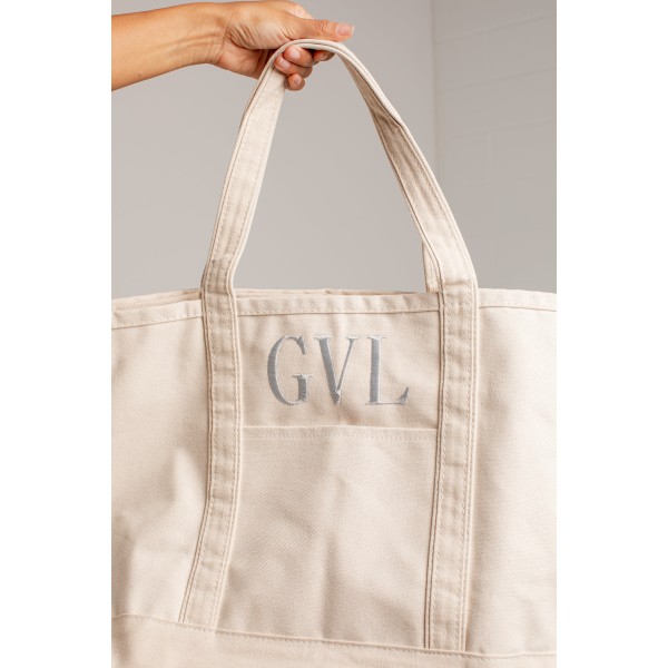 GVL Natural Embroidered Large Canvas Tote Bag