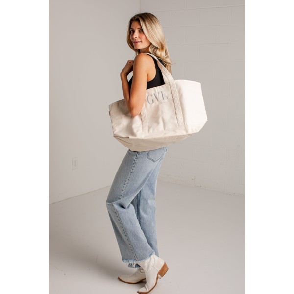 GVL Natural Embroidered Large Canvas Tote Bag