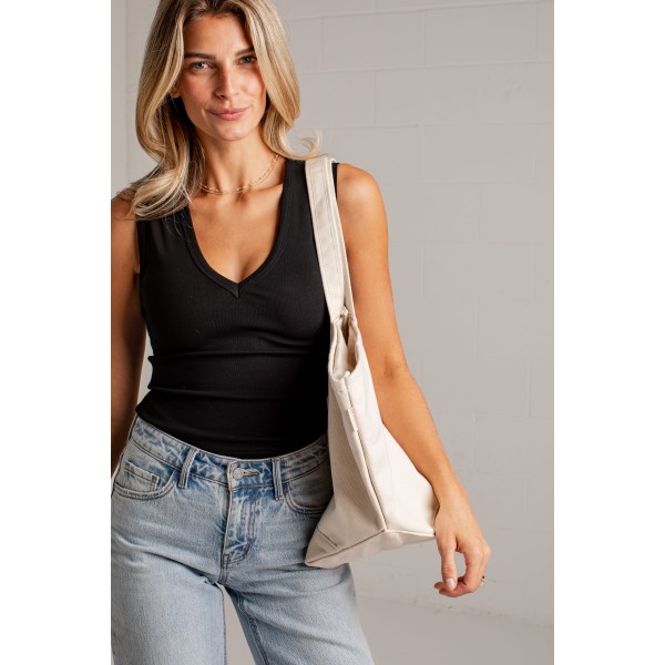 GVL Natural Embroidered Large Canvas Tote Bag