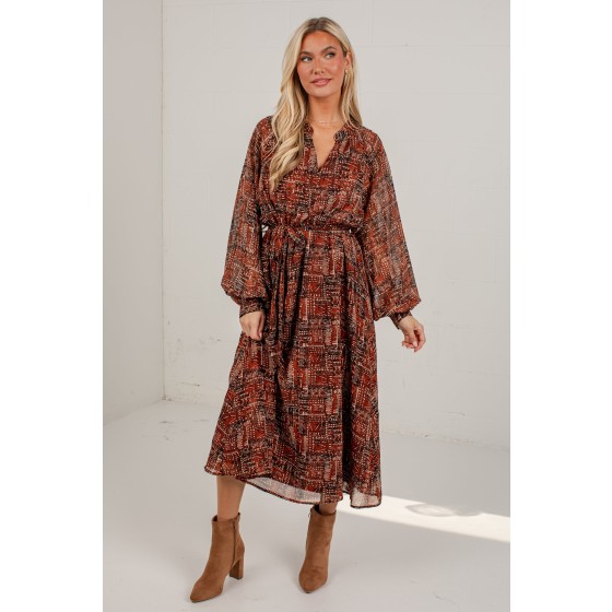 Flourish With Grace Brown Printed Midi Dress