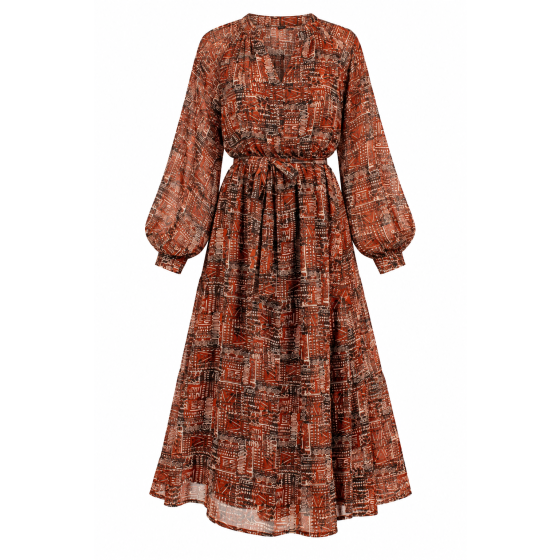Flourish With Grace Brown Printed Midi Dress