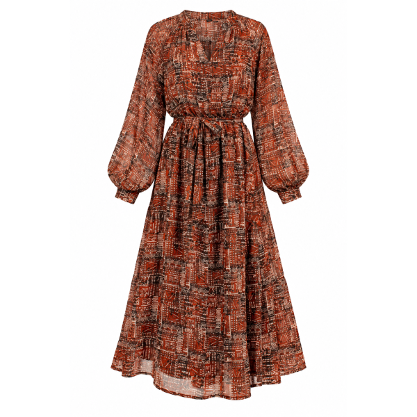 Flourish With Grace Brown Printed Midi Dress