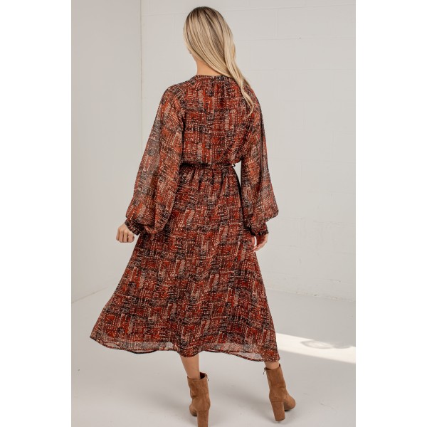 Flourish With Grace Brown Printed Midi Dress