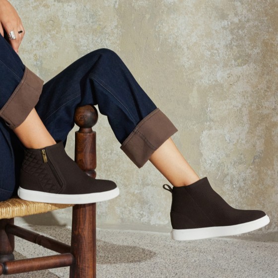 Round-Toe Hidden Wedge Sneakers (Casey) - Dark Chocolate