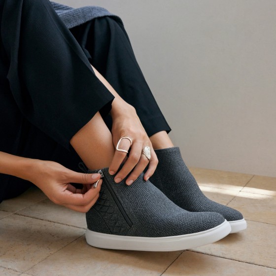 Round-Toe Hidden Wedge Sneakers (Casey) - Rich Grey
