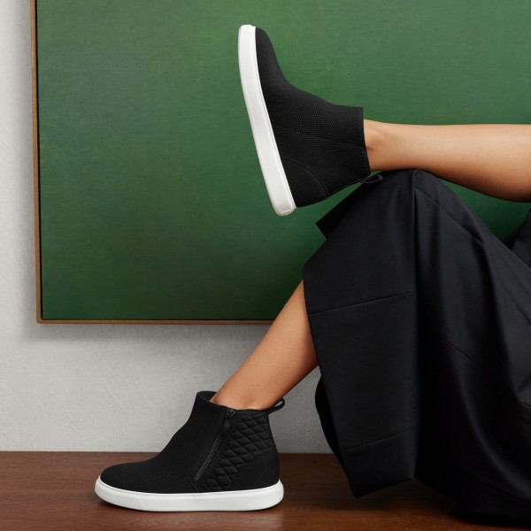 Round-Toe Hidden Wedge Sneakers (Casey) - Black