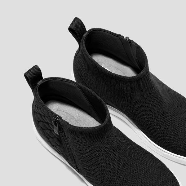 Round-Toe Hidden Wedge Sneakers (Casey) - Black