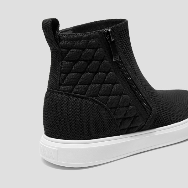 Round-Toe Hidden Wedge Sneakers (Casey) - Black