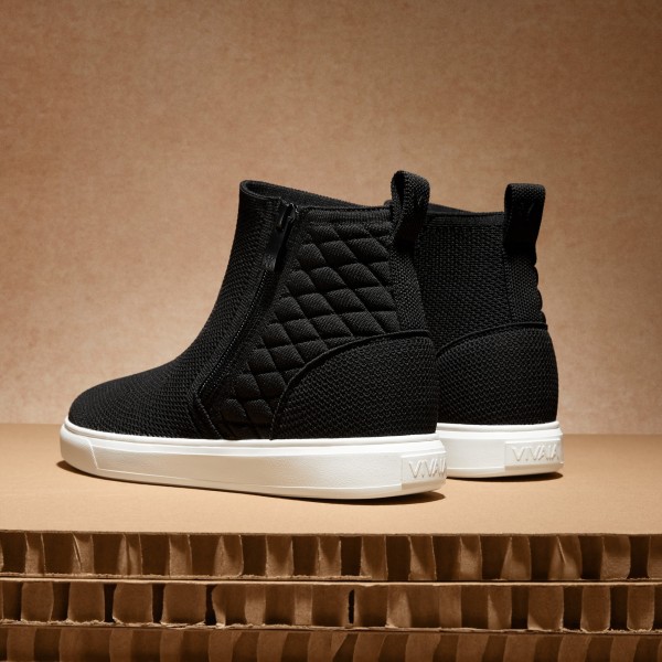 Round-Toe Hidden Wedge Sneakers (Casey) - Black