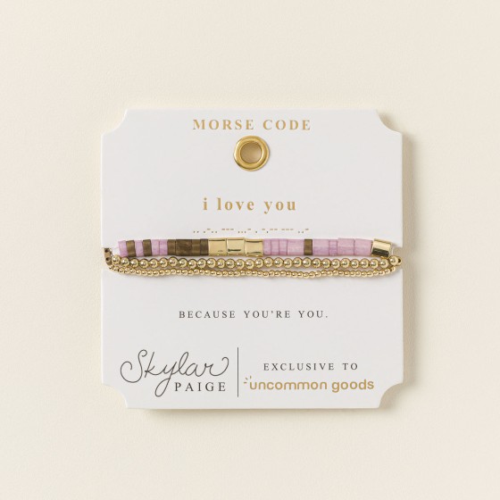 I Love You Morse Code Bracelet Stack