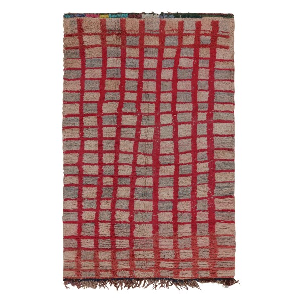 Vintage Moroccan Rug in Pink and Red Geometric Patterns