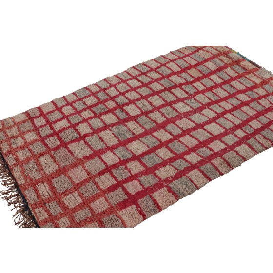 Vintage Moroccan Rug in Pink and Red Geometric Patterns