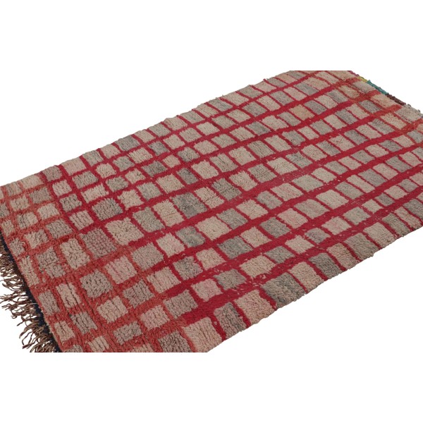 Vintage Moroccan Rug in Pink and Red Geometric Patterns