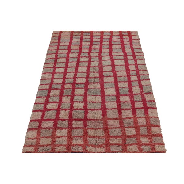Vintage Moroccan Rug in Pink and Red Geometric Patterns
