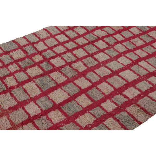 Vintage Moroccan Rug in Pink and Red Geometric Patterns