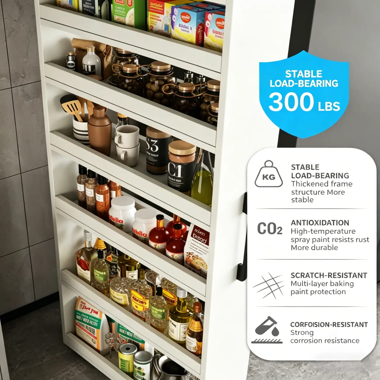 Modern Slim Rolling Kitchen Storage Cart with Open Shelves