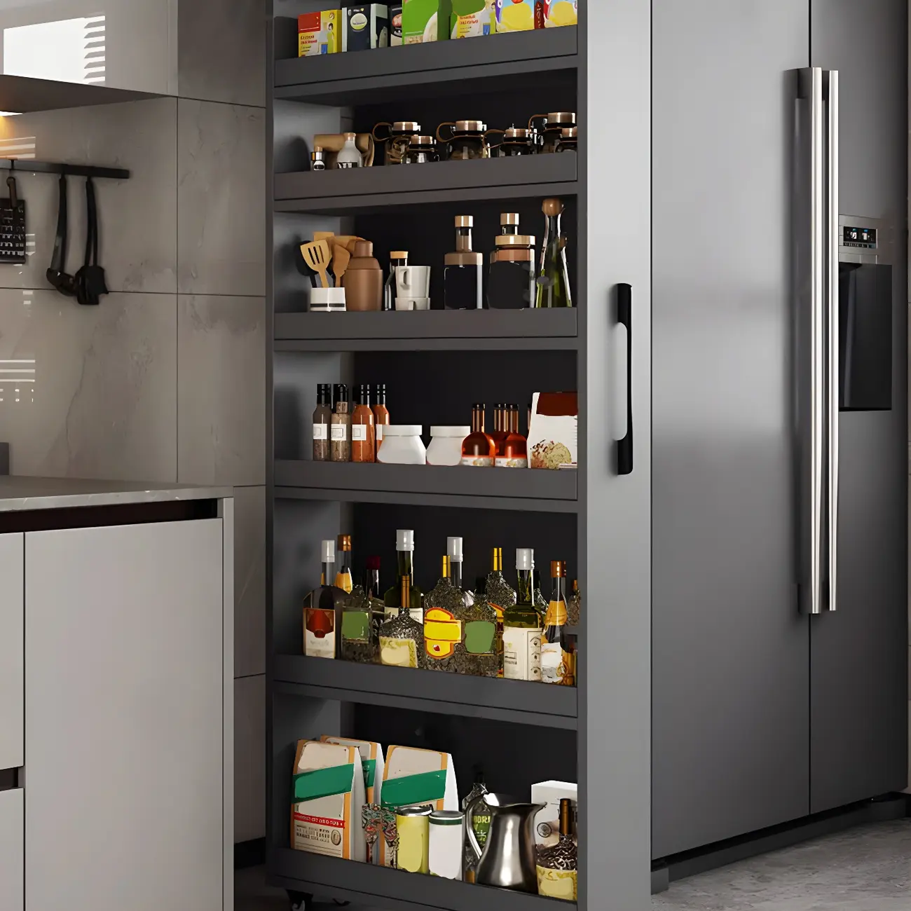 Modern Slim Rolling Kitchen Storage Cart with Open Shelves